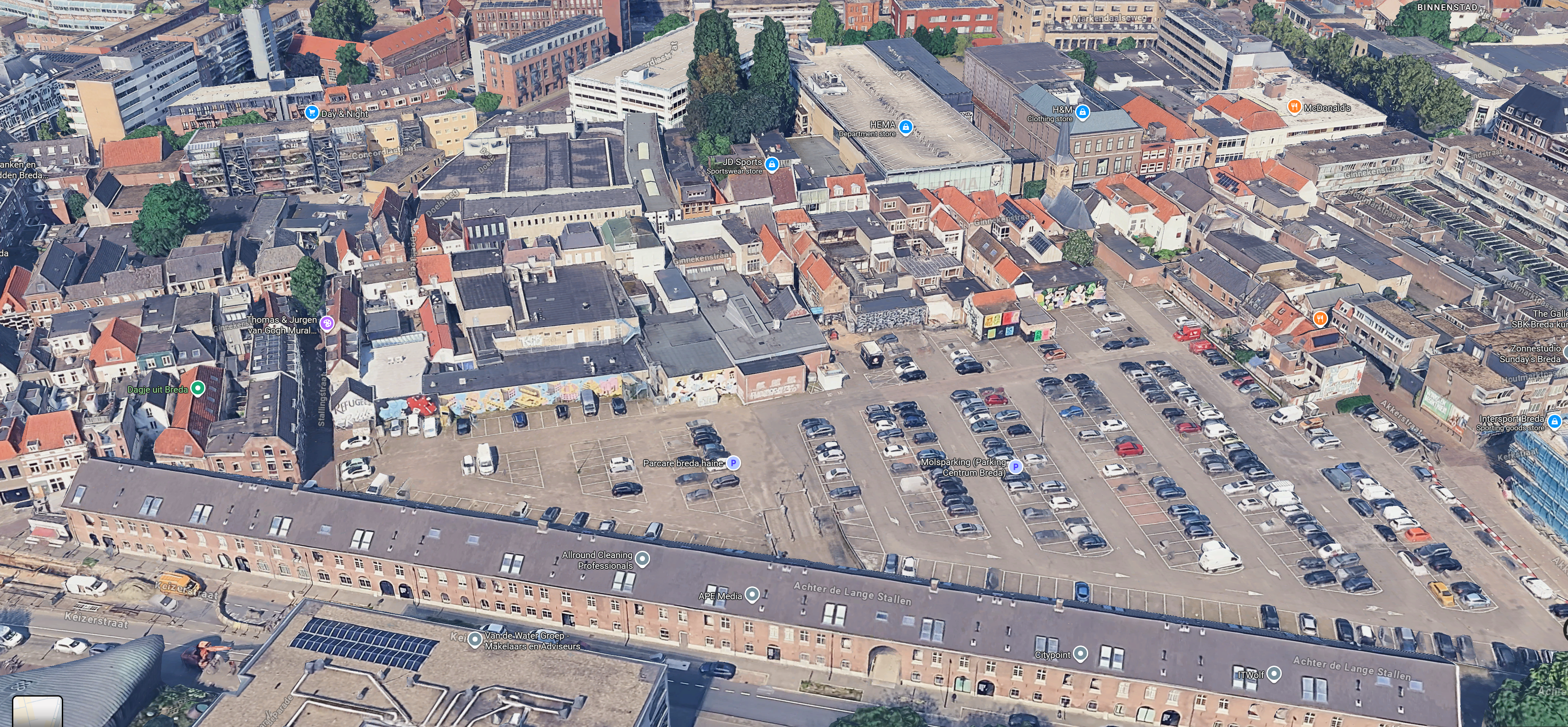 Aerial view of the Molsparking area in Breda, where many Blind Walls murals are located